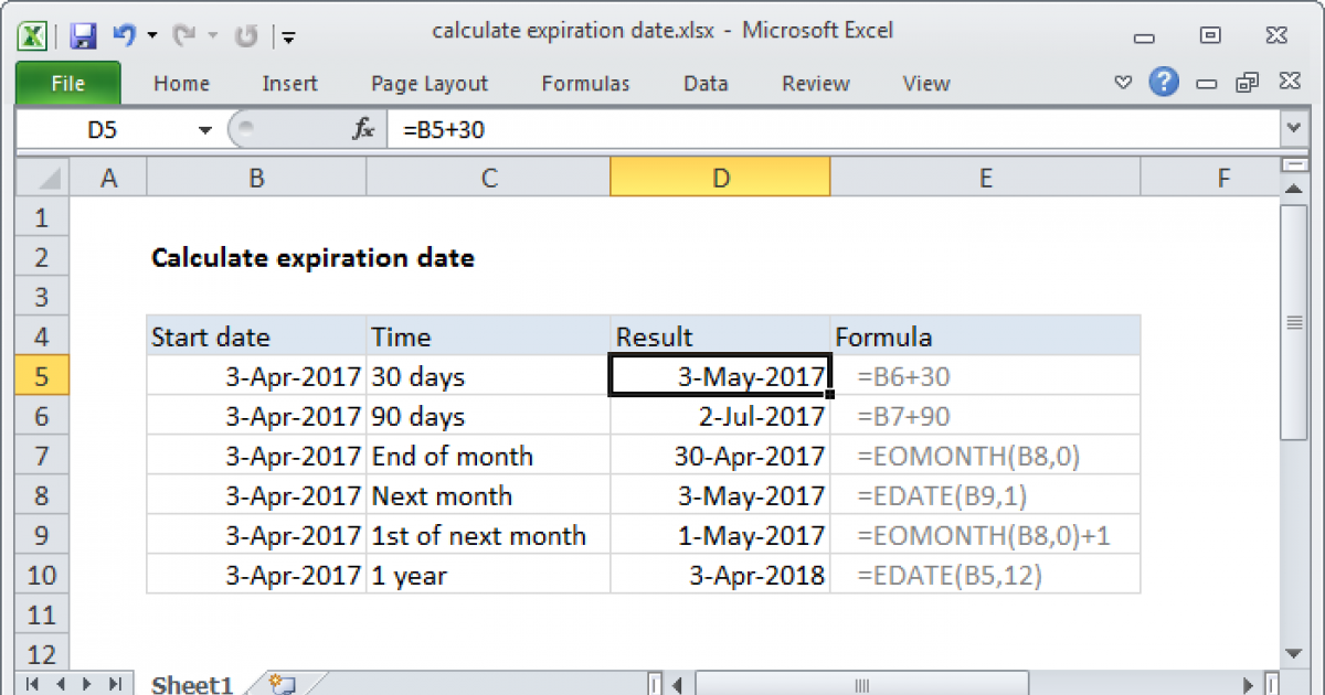 Calculate expiration date Excel formula Exceljet